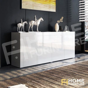 Modern High Gloss Sideboard Buffet Cabinet Storage Wooden 4 Doors Drawers White - Picture 1 of 7