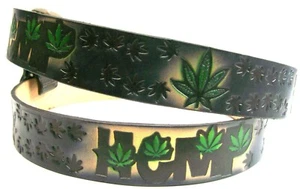 Cintura foglie di canapa nera sfumata con pelle di mucca verde made in USA - Foto 1 di 2