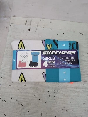 Paquete de 4 camisetas y pantalones cortos activos de algodón para niñas Skecher's talla 4T W6 Foto 1 de 4