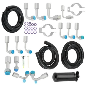 134a Air Conditioning Hose Kit R-Ring Fittings AC Hoses Kit W/ Black Drier - Picture 1 of 14