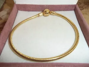 Genuine Pandora Shine Gold Moments Snake Chain Bracelet 568748C00 - 21cm - Picture 1 of 2