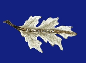 Women's Oak Leaf Pin Brooch with Rhinestones - Picture 1 of 10