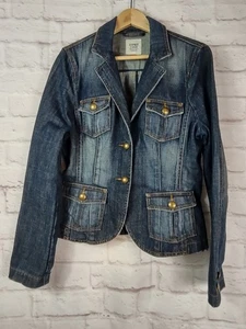 Esprit Denim Jacket Size L Button Up Pockets Distressed Hipster 80's Acid Wash - Picture 1 of 16