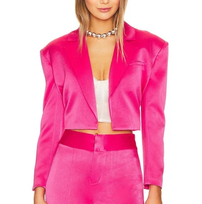 NUEVO CON ETIQUETAS - Chaqueta Blazer Alice + Olivia 'Shan' Recortada Satén, Rosa Caramelo - Talla 4 Foto 1 de 3