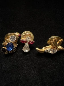 3 Lapel Pins Rhinestone Goldtone Hummingbird Angel Hatman (Lot# 460) - Picture 1 of 6