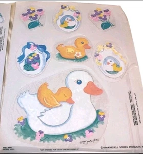 Lot 4 Vintg 90’s Kinduell Window Clings Spring Easter Ducks Rabbits Easter Eggs - Picture 1 of 10