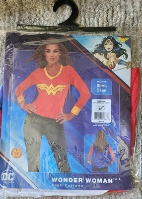 NEW DC Rubies Wonder Woman Women's Adult Halloween Shirt w Cape Costume - Image 1 of 3