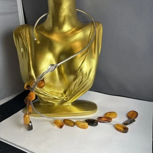 Amazing Silvertone artisan made amber necklace - Picture 1 of 9