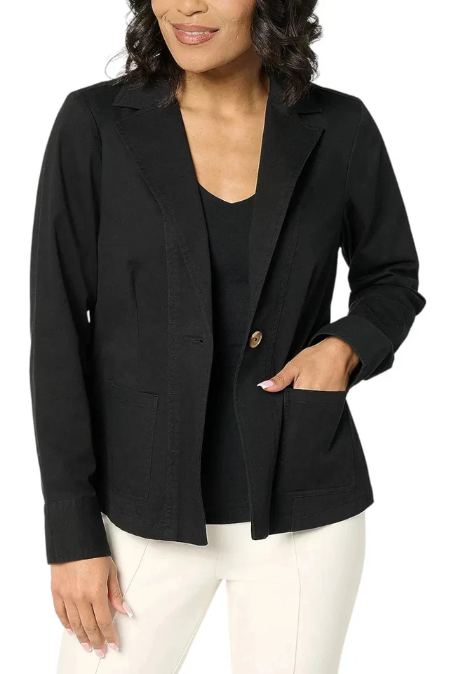 Blazer negro Joan Rivers para mujer de sarga ceñida en la espalda Foto 1 de 1