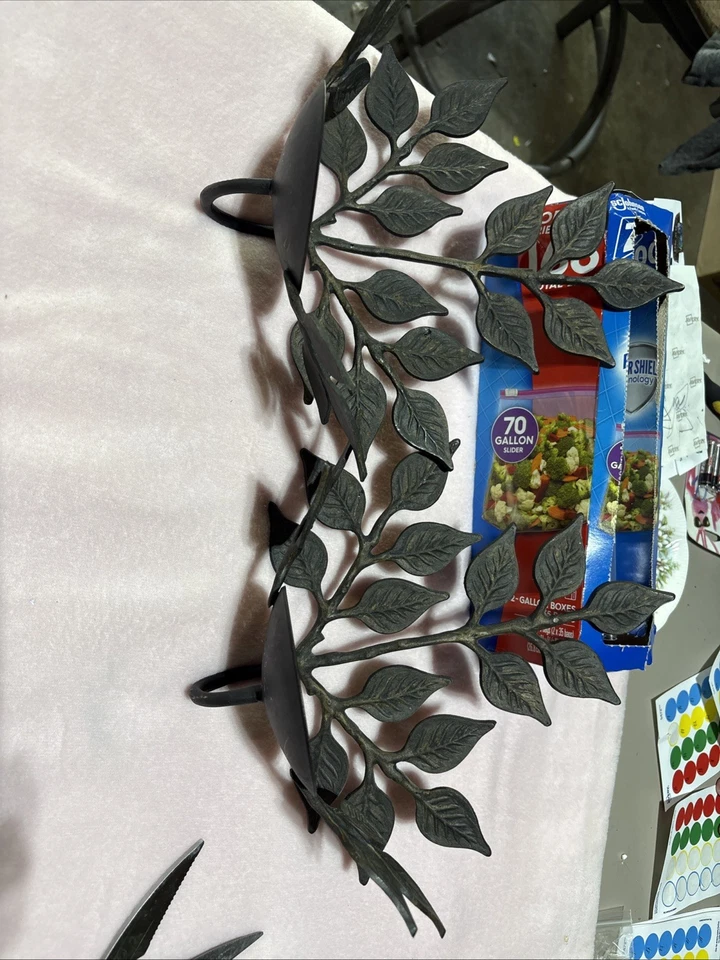 Juego de 2 apliques de pared Pottery Barn hoja de hierro fundido vela marrón/negro 11x12x4" Foto 1 de 2