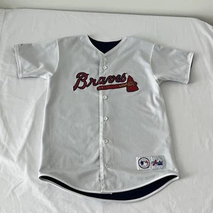 Vtg Atlanta Braves Jersey Reversible Youth L Majestic Blue/White MLB USA made - Picture 1 of 12