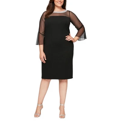 Alex Evenings Women's Plus Size Short Shift Dress Long Sleeve 24W - Image 1 of 4