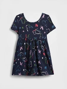 NEW $30 GAP Toddler Girls Navy Blue Butterflies Jersey Dress Size 4 or 5 YRS - Picture 1 of 3