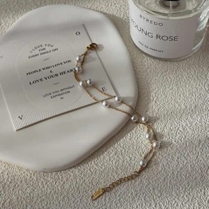 Pulseras de perlas chapadas en oro de 18 quilates para mujer pulseras de moda delicadas perlas - Imagen 1 de 2