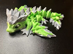 3d Printed Articulated Baby Crystal Dragon Wyvern 5.5 inch Green/Silver - Photo 1 sur 5