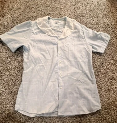 Винтажная рубашка Talbots для девочек светло-голубая клетчатая на пуговицах с белым вышитым воротником - Изображение 1 из 4