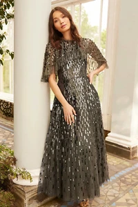 NEEDLE AND THREAD Sequin Dash Cape Ankle Gown DRESS SIZE UK 8 - Picture 1 of 11