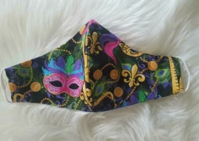 Face MASK- Fabric Cloth  Reusable Mardi Gras Women's/w Pocket filter - Image 1 of 2