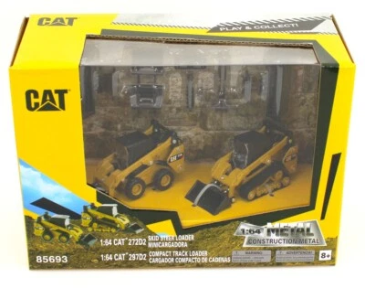 1:64 DIECAST MASTERS CATERPILLAR CAT 272D2 & 297D2 SKIDSTEER Set w/Attachments - Image 1 of 4