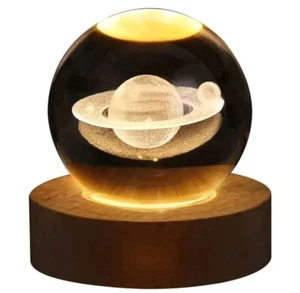 LED Cristallo Tavolo Lampada USB 3D Luna Galaxy Globo Luce Notturna Saturno - Foto 1 di 6