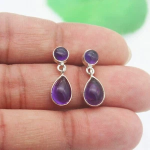 925 Sterling Silver Purple Amethyst Earrings Handmade Jewelry Gemstone Earrings - Picture 1 of 5