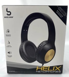 Bass Jaxx Headphones Built-In Microphone 3.5mm 40mm Black/Gold Adjustable -E - Picture 1 of 11