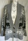 WOMENS GREY LOOSE FIT OVERSIZE REINDEER SNOWFLAKES CHRISTMAS CARDIGAN 1 SIZE NEW