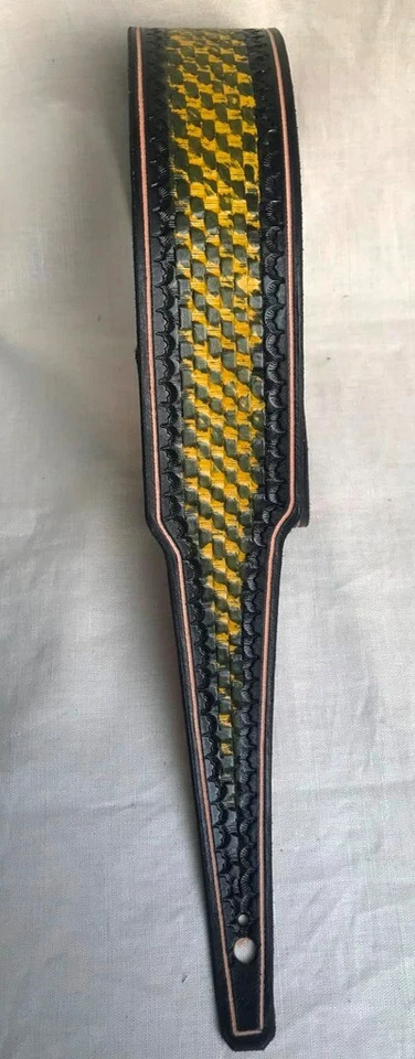 YELLOW / BLACK BASKET - original handcrafted leather guitar strap - Image 1 of 1