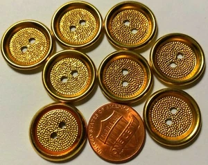 8 Retro Gold Tone Metal Buttons Hollow Sew-through 2-hole 3/4" 19mm # 10968 - Picture 1 of 1