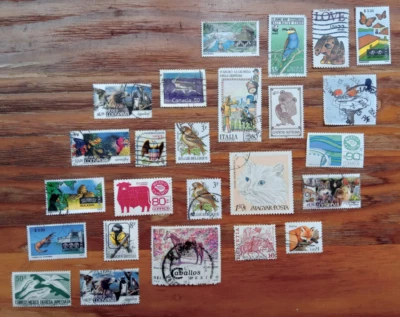 彩色二手全球邮政邮票,批量 25 张老式动物邮票 60 年代、70 年代 — 第 1/4 张图片