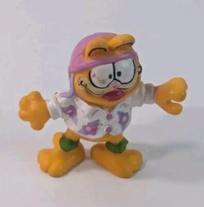 VTG 1981 Garfield PVC Figure United Feat Syn Bathing Cap Hawaiian Aloha Shirt - Picture 1 of 5
