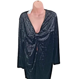 H&M Velvet Mini Dress, Knot Front Keyhole, Size XXL, Black, RRP £19.99 - Picture 1 of 16