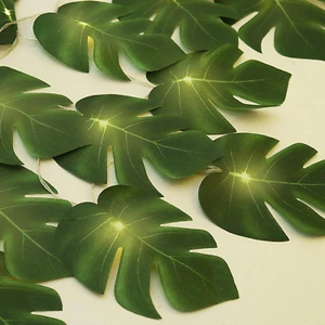 20 LED Monstera Leaf String Lights, Tropical Artificial Rattan Palm Leaves Wall - Picture 1 of 7