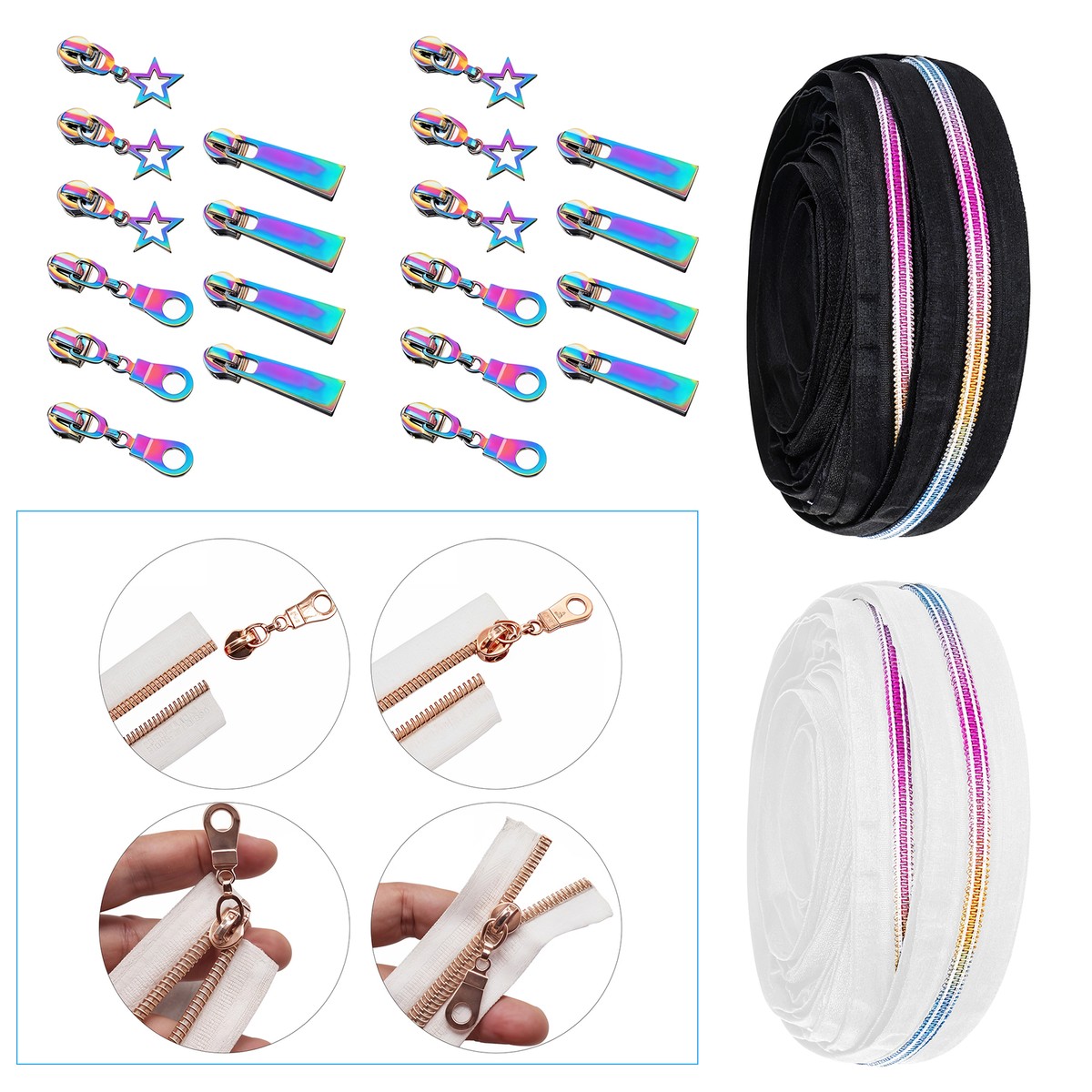 Cerniere A Spirale In Nylon - 14 Colori, 2,8m Cadauna, Con Cursori E Terminali, Per Cucito E Fai Da Te