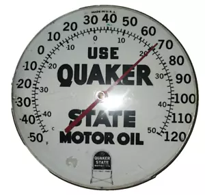 Vintage 1960's Quaker State Motor Oil 12" Metal & Bubble Cover Thermometer Sign - Picture 1 of 8
