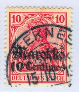 German Colonies - MOROCCO 1911 10c/10pf carmine Sc# 47 "MEKENES DP" cancel - Picture 1 of 2