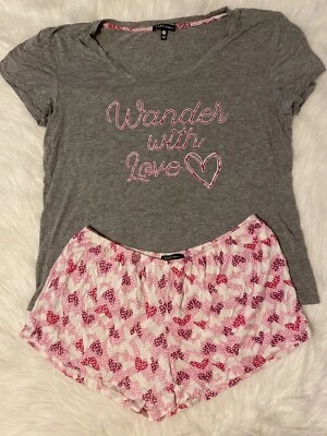 Juego de pijama tarta para mujer talla XL gris rosa corazones elástico conjunto de dos piezas Foto 1 de 4