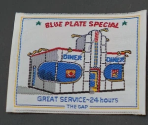 vtg. The Gap Blue Plate Special 24 Hour Service Diner Patch, jeans dish of t day - Picture 1 of 2