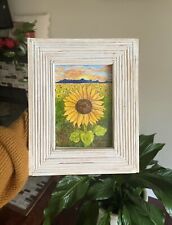 Sunflower Watercolor Painting Sunset Mountains Original Landscape Rustic Country