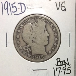 Medio dólar de plata barbero 1915-D ~ en muy buena condición - Imagen 1 de 1
