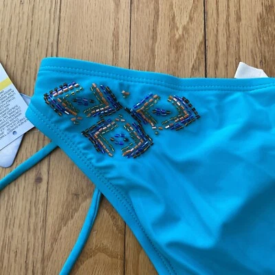 NWT Hobie Turquoise Bikini Bottom Side-Tied Beaded Diamond Back M - Image 1 of 4