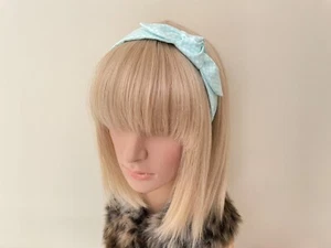 Pastel blue polka dot top knot bow headband rockabilly pin up girl retro vintage - Picture 1 of 5