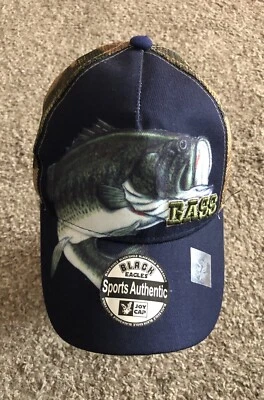 Bass Hat Embroidered Ball Cap Strap Back Black Hawk Eagle Joy Cap Blue Camo New - Image 1 of 4