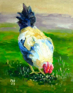 Rooster Original Oil Painting Bird Wall art Wall Decor Canvas board 8x10 inches - Picture 1 of 1