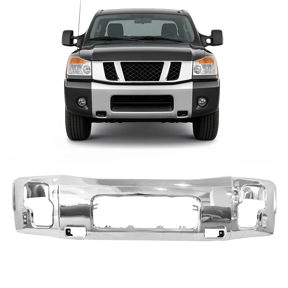 Front Bumper For 2004-2015 Nissan Titan Chrome With Fog light holes Foto 1 de 3