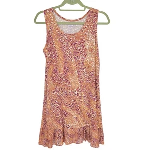 LOGO Lagen Rosa Orange Leopard Tank Top Plissee Rüschen Stretch Lori Goldstein M - Bild 1 von 14
