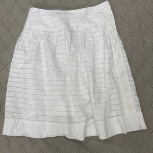ANNE KLEIN Cotton WHITE EYELET TRIM PLEATED A-LINE SKIRT SZ 2 Button Down - Picture 1 of 8