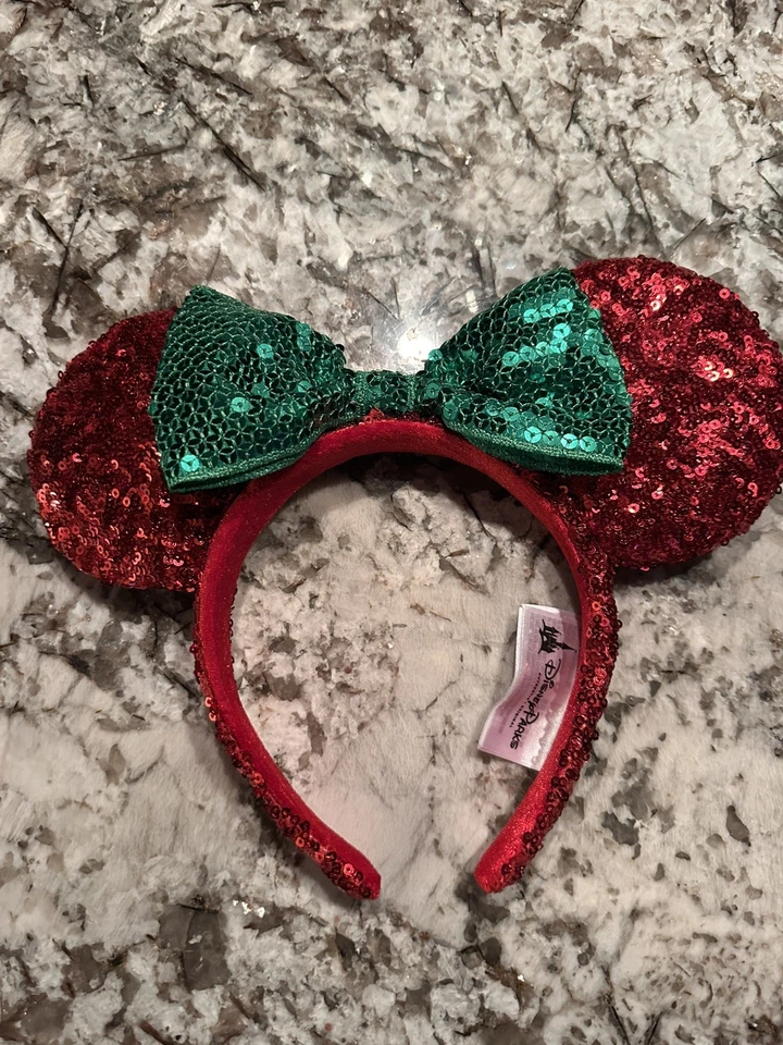 Diadema Orejas de Minnie Mouse Roja Navidad Parques Disney Verde RETIRADA Foto 1 de 3