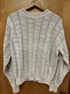 Vintage 90s Crossings Herren Geometrisch Mehrfarbig Strick Leinen Baumwolle Pullover Gr. XL - Bild 1 von 8