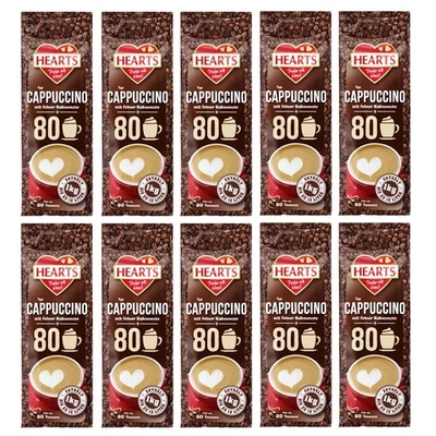 HEARTS Cappuccino mit feiner Kakaonote 10 x 1kg Instant Kaffee Pulver mit Schoko - Bild 1 von 4